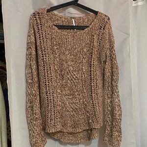 Free People Marled Pink, Tan and Cream Cable Knit Scoop Sweater